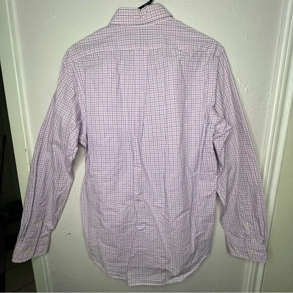 Ralph Lauren Stretch Pink/Blue Plaid Button Down Dress Up Shirts Men Size M
